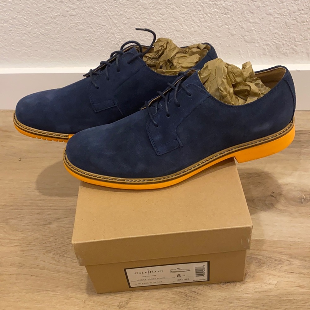 Cole Haan Great Jones Blazer Blue Suede Oxford Saddle Shoe 8 BRAND NEW!